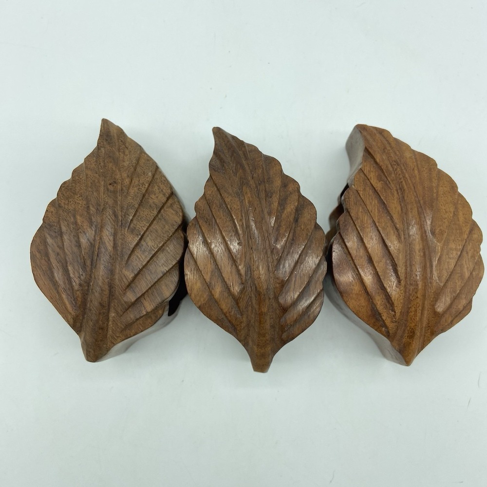 Pfaltzgraff Naturewood Wooden‎ Wood Napkin Rings Leaf Leaves Vintage Lot Of  3
